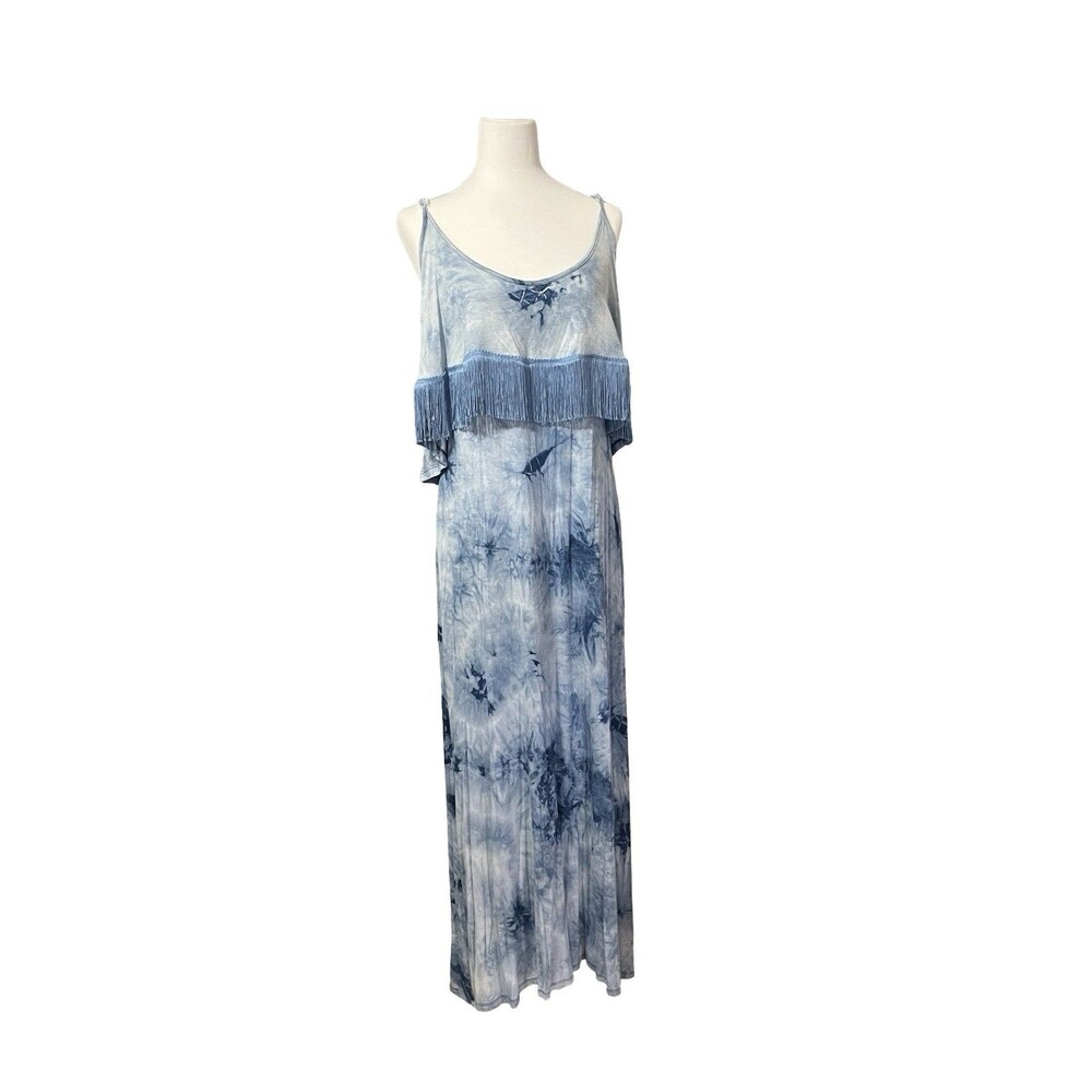 Rue21 Light and Dark Blue Tie-Dye Fringe Maxi Dress